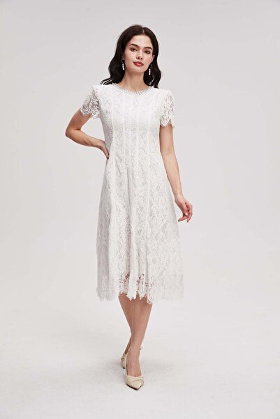 menta فستان ميدي قصير الأكمام منقوش