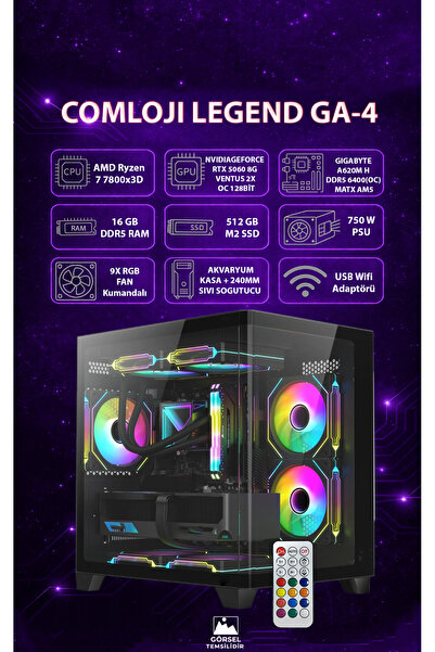 COMLOJI GA LEGEND-4 Gaming PC | RTX 5060 8GB + Ryzen 7 7800X3D | 16GB DDR5 RA...