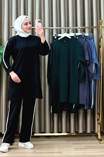 Hürrem Gala Takim Gofret Fabric Women's Black Stripe Detailed Two-Piece Hijab...