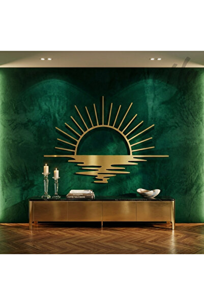 Metla Metal Deniz Üzeri Güneş Gold ve Siyah Modern Metal Duvar Tablosu Salon ...