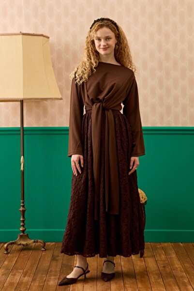 Ceylan Otantik Bitter Brown Lace Balloon Skirt