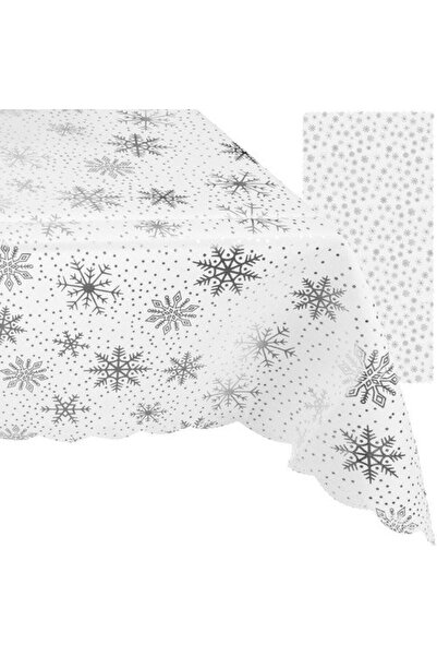 zola Holiday tablecloth, white with silver snowflakes, 180 x 140 cm
