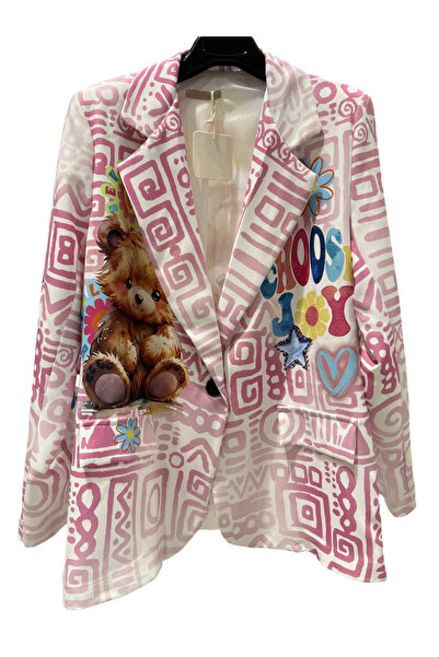 OEM Casual women's jacket with multicolored teddy bear print, S/M