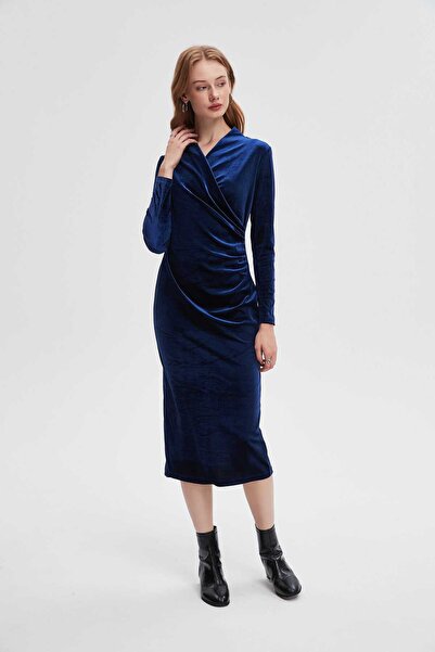 mica Half-sleeve midi dress with waist belt and pleated bottom