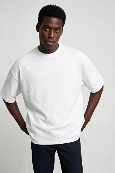 COMBİNE MİCHAİL Erkek Kısa Kol Yazlık Ekru Oversize Tişört