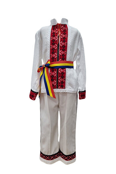 fantasialand Costum traditional baieti 3 piese, HTCTB 111, culoare rosie