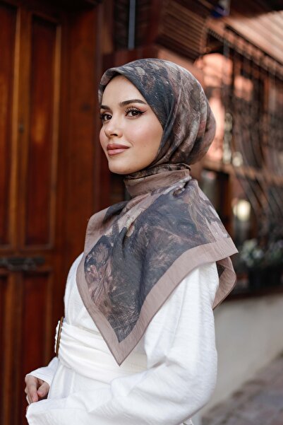 ipekistanbul Tensel Eşarp - Ebruli Desen - Koyu Kahve