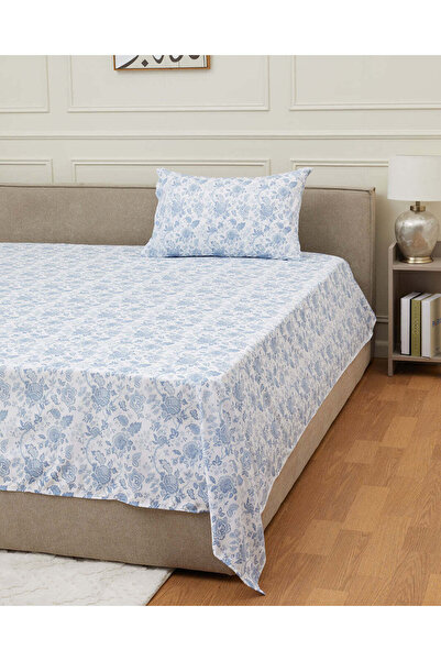 REDTAG طقم شرشف مسطح مطبوع بنقوش زهور زرقاء (مقاس مفرد )