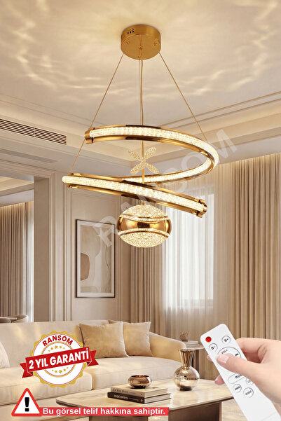 RANSOM İthal Seri 3 Renk Kumandalı Toplu Kelebekli Çember Led Avize Rose Gold...