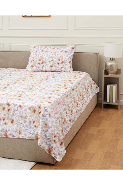 REDTAG طقم شرشف مسطح مطبوع بنقوش زهور وردية (مقاس مفرد )