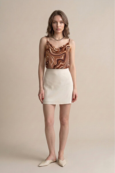 peralist Women's Coffee Cream Pattern Strap Adjustable Collar Drapey Sandy Fa...