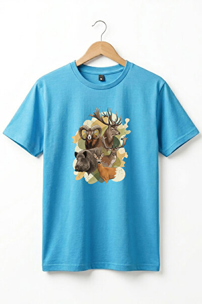 WİDİ Hunting Outdoor Animals Hog Deer Printed Basic Regular Fit T-Shirt