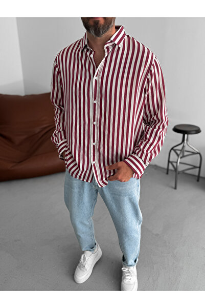 BYBASICMAN Burgundija prugasta košulja RES-5199