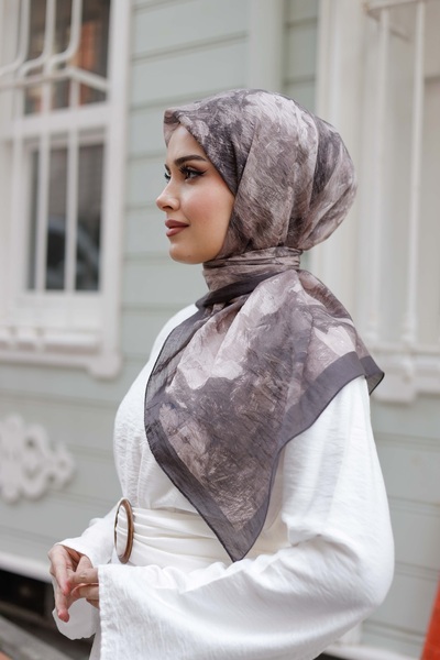 ipekistanbul Tensel Eşarp - Ebruli Desen - Koyu Vizon