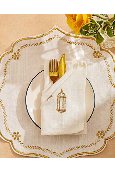 REDTAG طقم مناديل مطرّز باللون العاجي والذهبي، 4 قطع