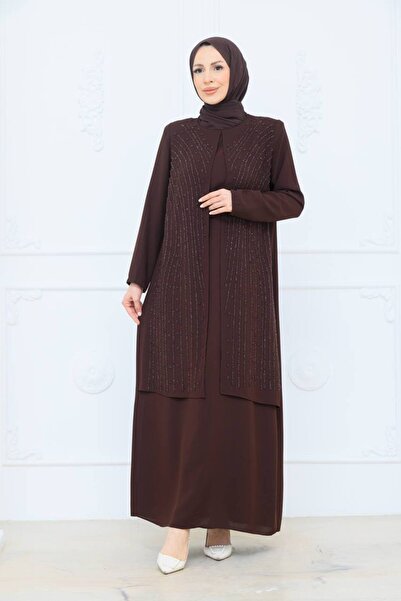 KMKkombin Women's Elegant Detailed Vertical Embroidered Tunic Dress