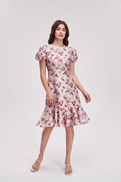 menta Short-sleeve patterned short dress