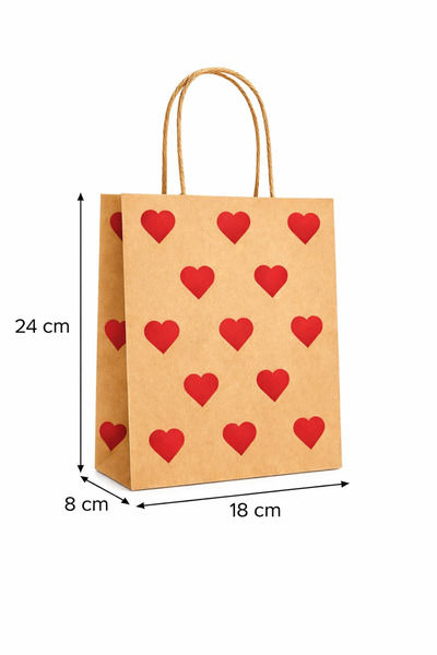 PACKOLAY Red Heart Patterned Kraft Cardboard Bag - 18X8X24 cm Gift Packaging ...
