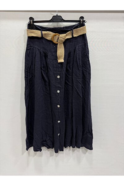 della moor Navy Blue Italian Straw K Belt I D Button Accent I C Pocketed Long...