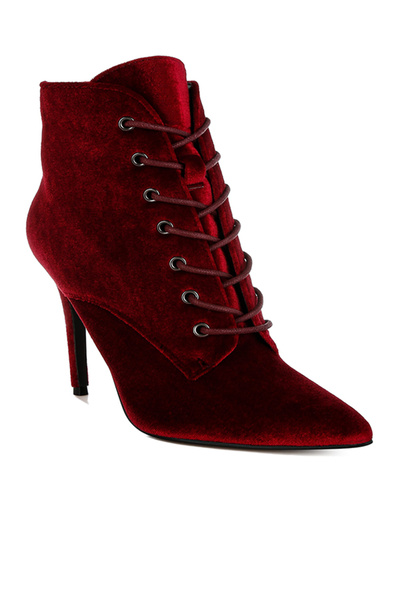 london Rag Women Velvet High Heeled Boots in Burgundy