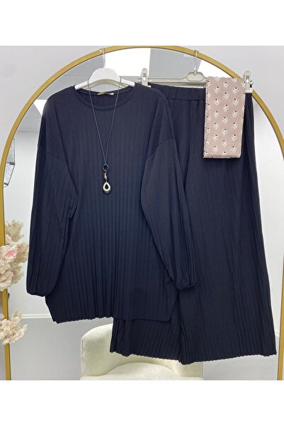 modasindoma Set dublu din țesătură Sandy pentru femei, negru