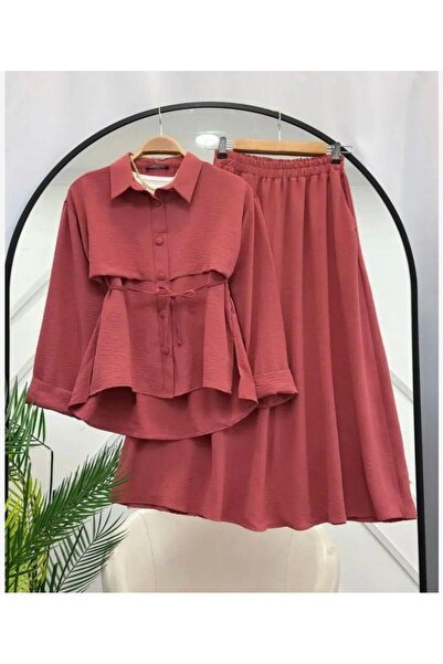 modasindoma Set de damă cu fustă cu detalii roz