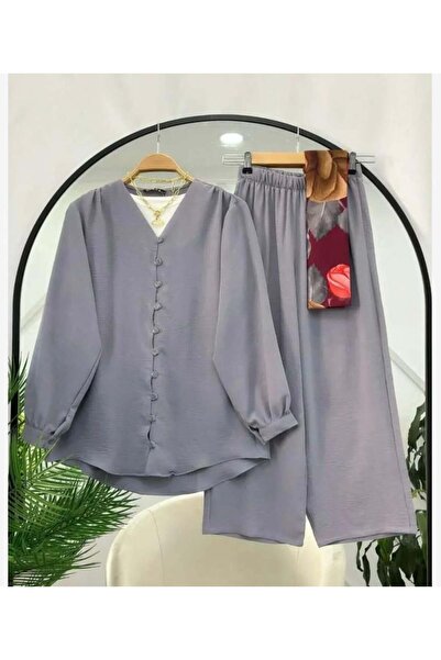 modasindoma بدلة نسائية صغيرة من أيروبين بأزرار باللون الرمادي