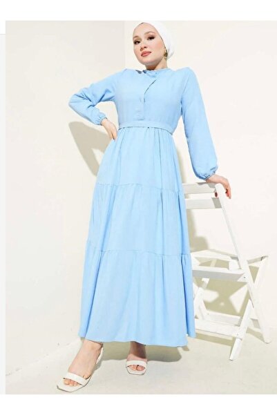 modasindoma Γυναικείο φόρεμα ψηλός λαιμός μπλε