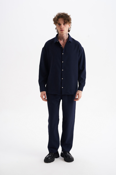 NOHOW Men's Double Fabric Long Sleeve Shirt and Elastic Waist Pants Set