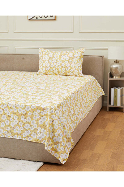REDTAG Yellow Floral Printed 2 Piece Flat Sheet (Single Size)