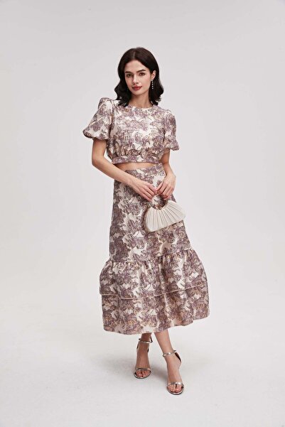 menta Short-sleeve 2-piece patterned midi dress