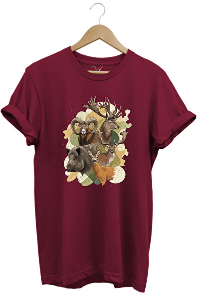 WİDİ Hunting Outdoor Animals Hog Deer Printed Basic Regular Fit T-Shirt