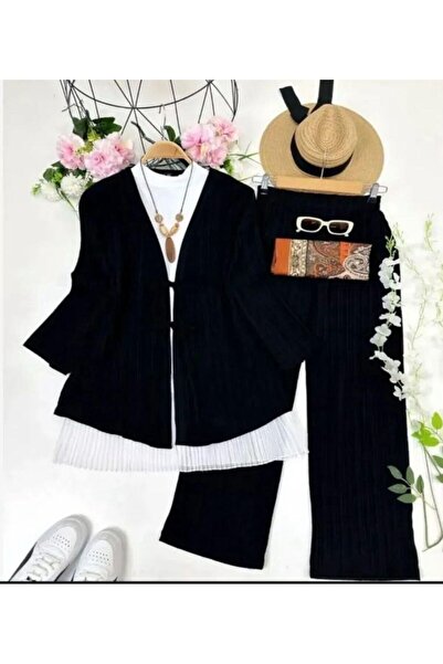 modasindoma Γυναικείο κοστούμι με κορδόνια σε μαύρο χρώμα