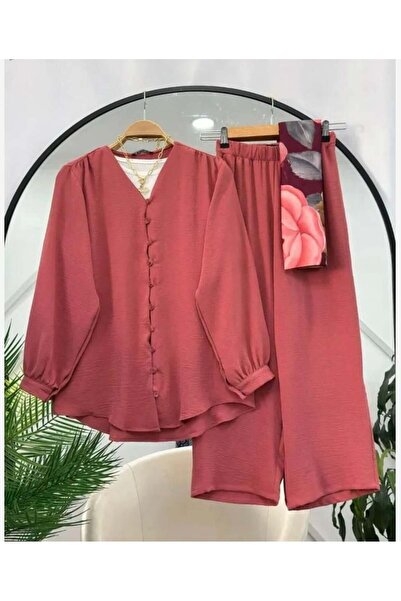 modasindoma بدلة نسائية صغيرة من أيروبين بأزرار باللون الوردي