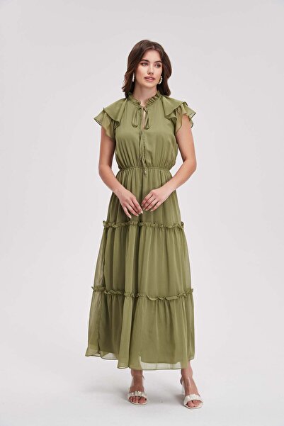 menta Sleeveless plain ruffled midi dress