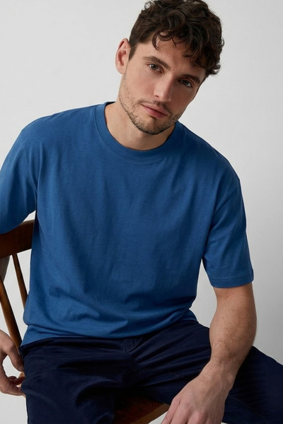 COMBİNE MİCHAİL Tricou guler rotund Blue supradimensionat pentru bărbați