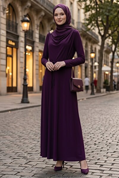 Bestenur Σάλι Με δέσιμο Φόρεμα 1691 - Δαμασκηνί