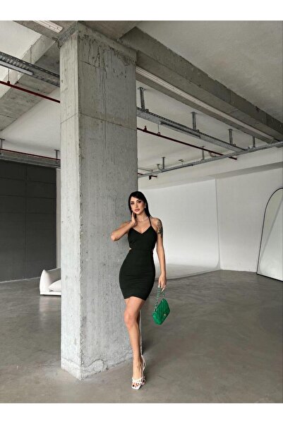 Modafeminen Low-Cut Waist Mini Crepe Dress 581789 Khaki