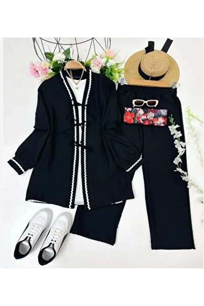 modasindoma Γυναικείο Ζιγκ-ζαγκ Σετ Δύο Τεμαχίων με Λεπτομέρειες Μαύρο