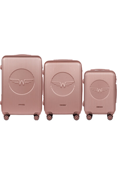 wings Set of 3 Cabin Trolleys Swallow 3.0 ABS+ Rose Gold