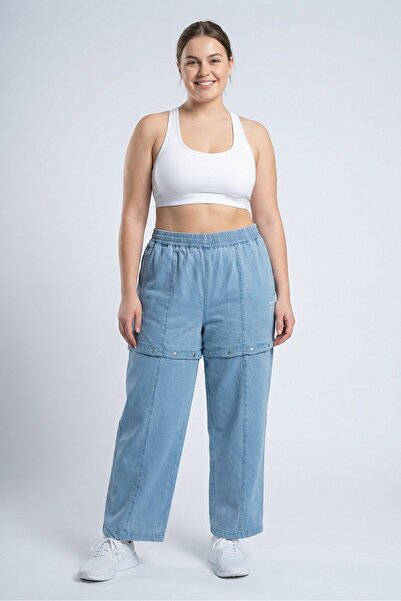 adidas بنطال رياضي نسائي بمقاسات كبيرة، لون أزرق فاتح