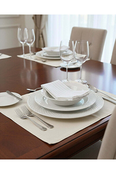 REDTAG طقم مناديل بيضاء مكون من 5 قطع بخطوط ذهبية مع حامل