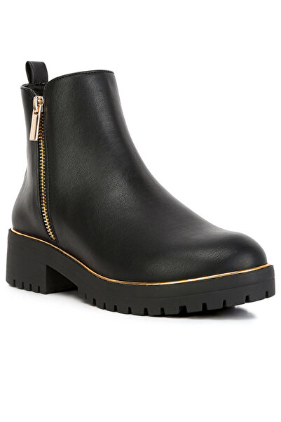 london Rag Women's Metallic Frame Block Heel Boots in Black