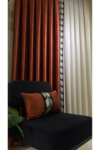 ZEN DEKOR PERDE Dokuma Bordürlü Özel Tasarım Turuncu Fonluk