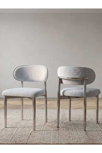 MUNA HOME Gümüş Polo Sandalye Mutfak Salon Yemek Odası Sandalyesi Metal Ayak