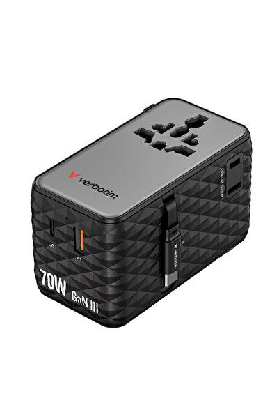 Verbatim GaN III UTA-09 travel adapter, 70W, 2 retractable cables, USB-C/USB-...