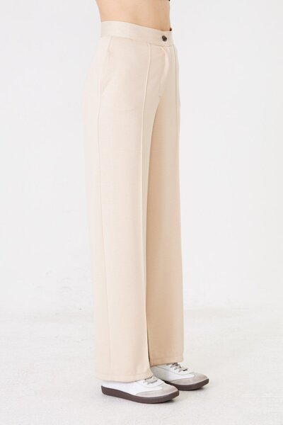 Sortie Women's High Waist Wide-Leg Ribbed Modal Sweatpants Beige