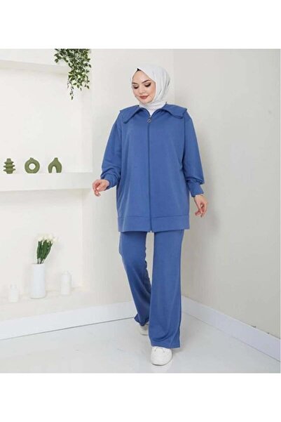 modasindoma Γυναικείο Σετ Φόρμας Γιακάς σάλι Τεμαχίων Μπλε