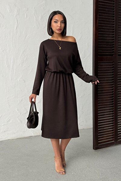 BEJNA فستان نسائي أساسي بخصر مطاطي قماش مودال ذو ملمس بارز ناعم الملمس