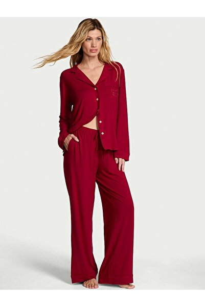 Victoria's Secret Modal Yumuşak Fiyonklu Uzun Pijama Takımı